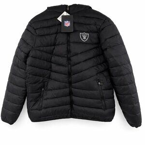 New NFL Las Vegas Raiders Black Hooded Puffer Jacket RAIDERS Back MSRP $300